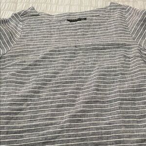 Tahari Navy and White Striped Linen Shirt